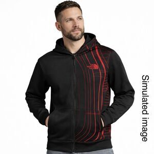 The North Face Mens XL Train N Logo Hoodie Black Red Full Zip Fleece